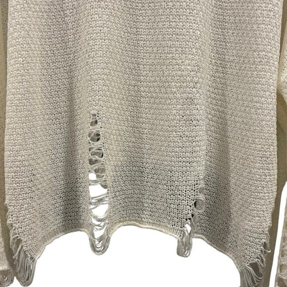 Boho Comfy Distressed Knit Ivory White Poncho Peasant Sweater, Women's Medium - Picture 5 of 8
